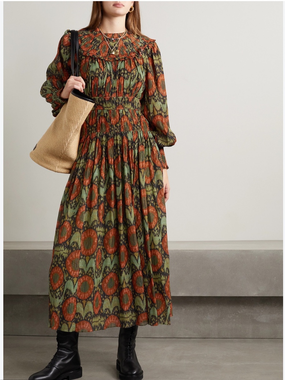 Ulla Johnson Nadira Printed Fil Coupé Cotton-Blend Crepon Midi Dress